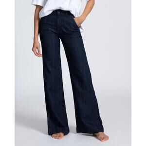 ASKK NY Denim Trouser Wide Leg Indigo Linen Cotton Blue Size 34 NEW